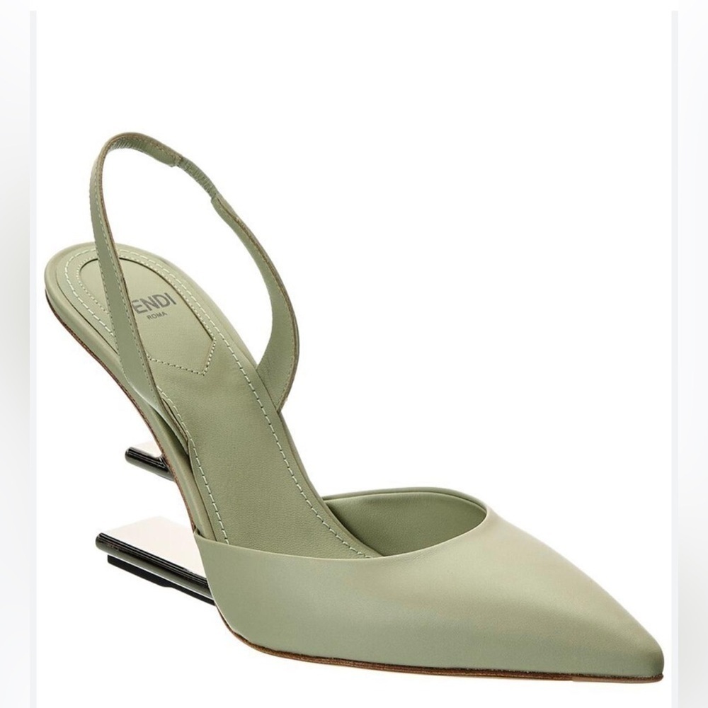Fendi First Leather Slingback Vitello Pointed Toe Pumps in Green - NWT